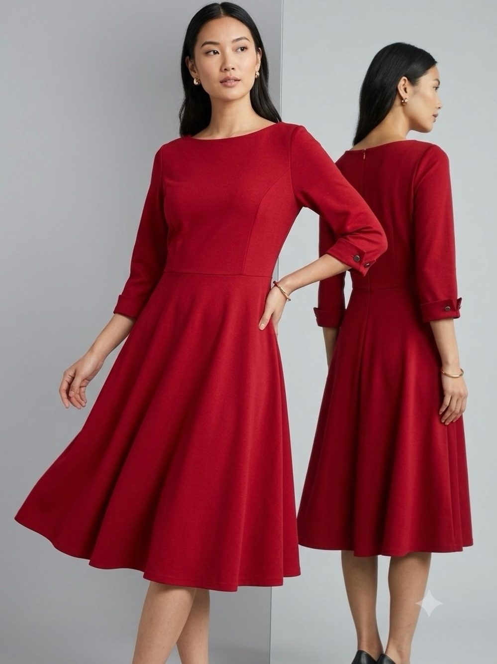 Grace Karin Crimson Red Fit-and-Flare Midi Dress